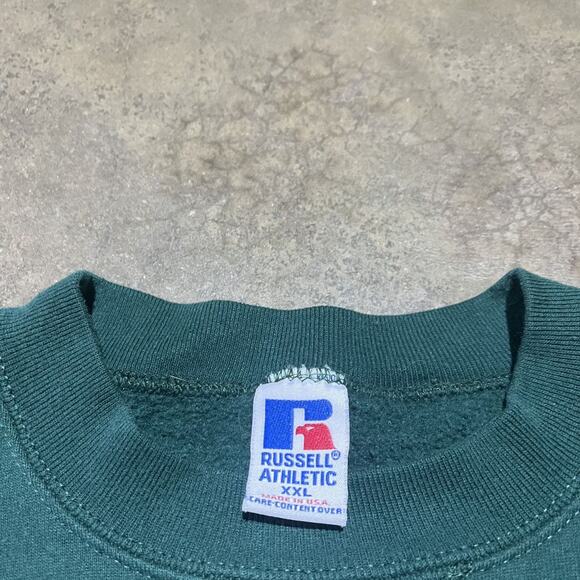 Vintage 90s Russell Athletic Green Blank Boxy Sweatshirt - Picture 3 of 3
